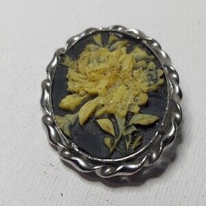 Vintage Flower Cameo Raised Stainless Steel Pin 1 3/4"